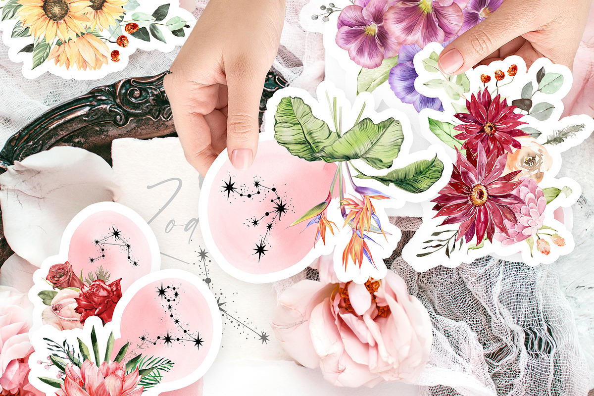 Watercolor Floral Zodiac, an Object Illustration by Olga Koelsch (Photo 6 of 9)