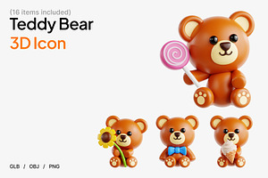 Teddy Bear 3D Icon Set, an Object 3D Model by Eklip Studio