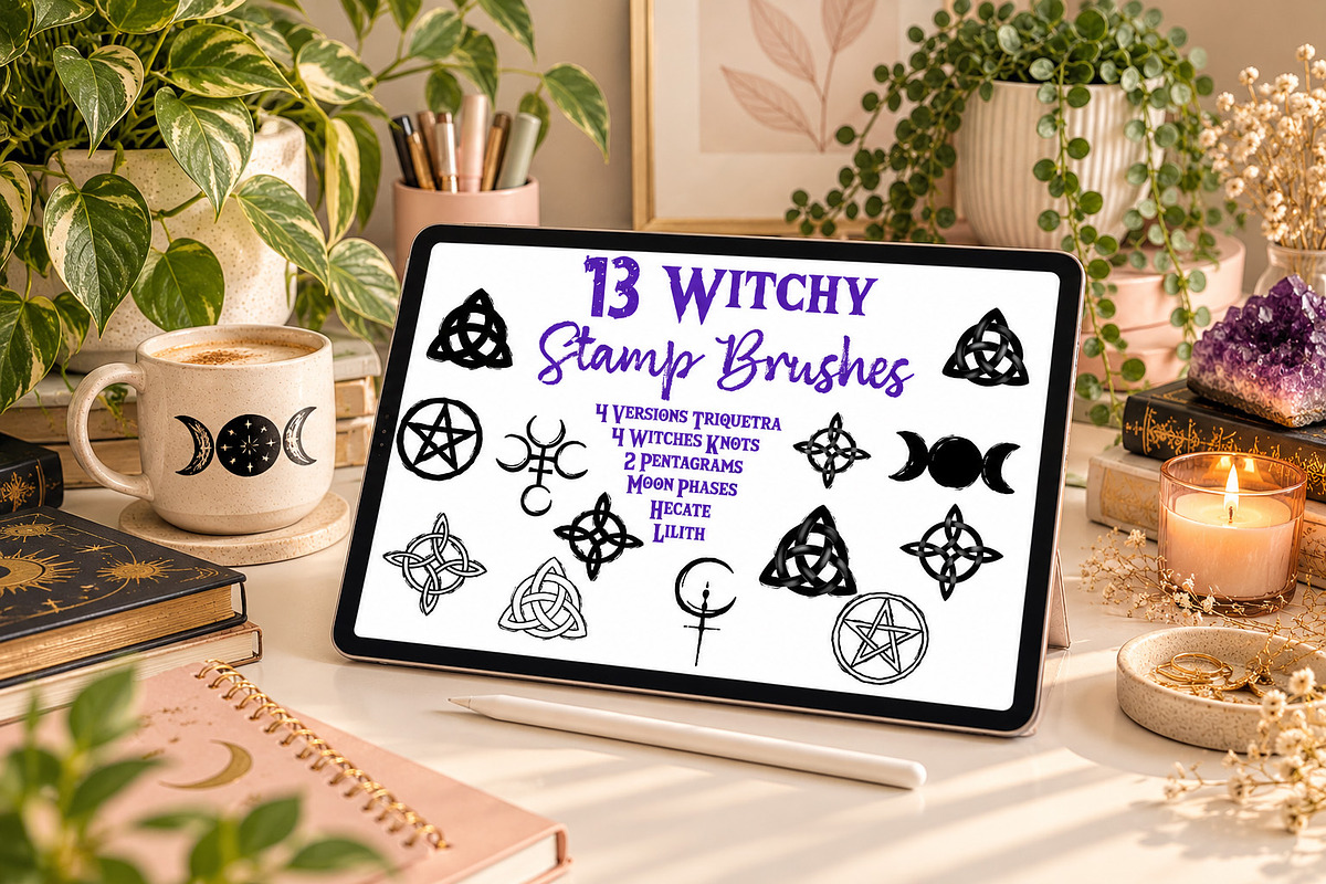 13 Witchy Symbols Procreate Stamps, a Brush Add-On by Willow Paige Farms (Photo 1 of 4)