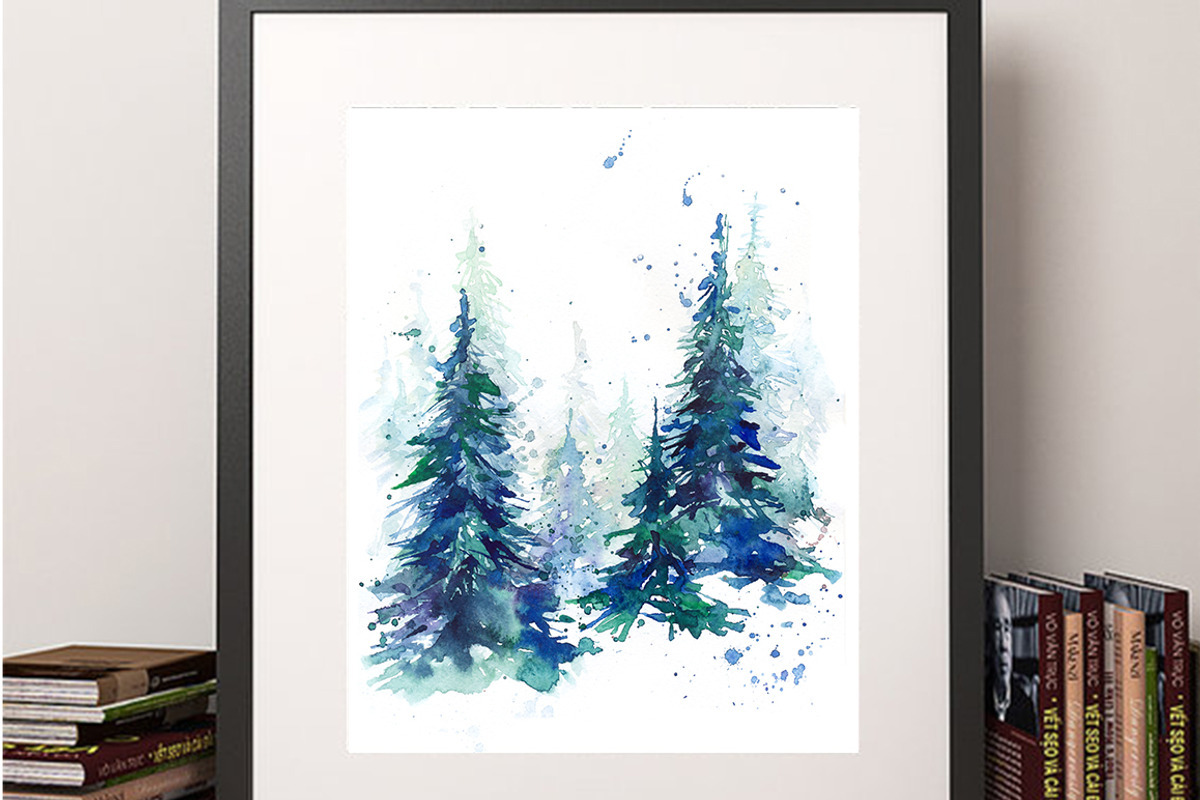 SALE Watercolor winter fir forest, a Decorative Illustration by MaryAmi (Photo 2 of 3)