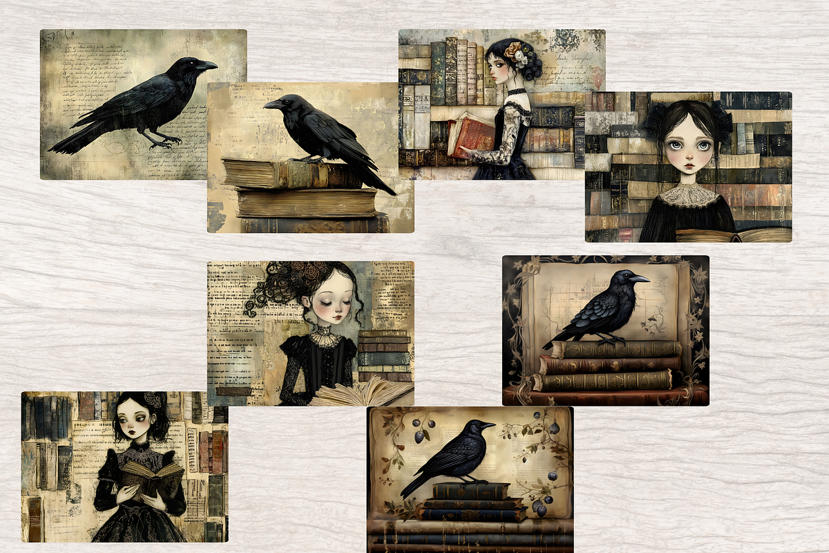 GOTHIC LIBRARY JUNK JOURNAL PAGES, a Person Illustration by Daring Digies (Photo 6 of 8)