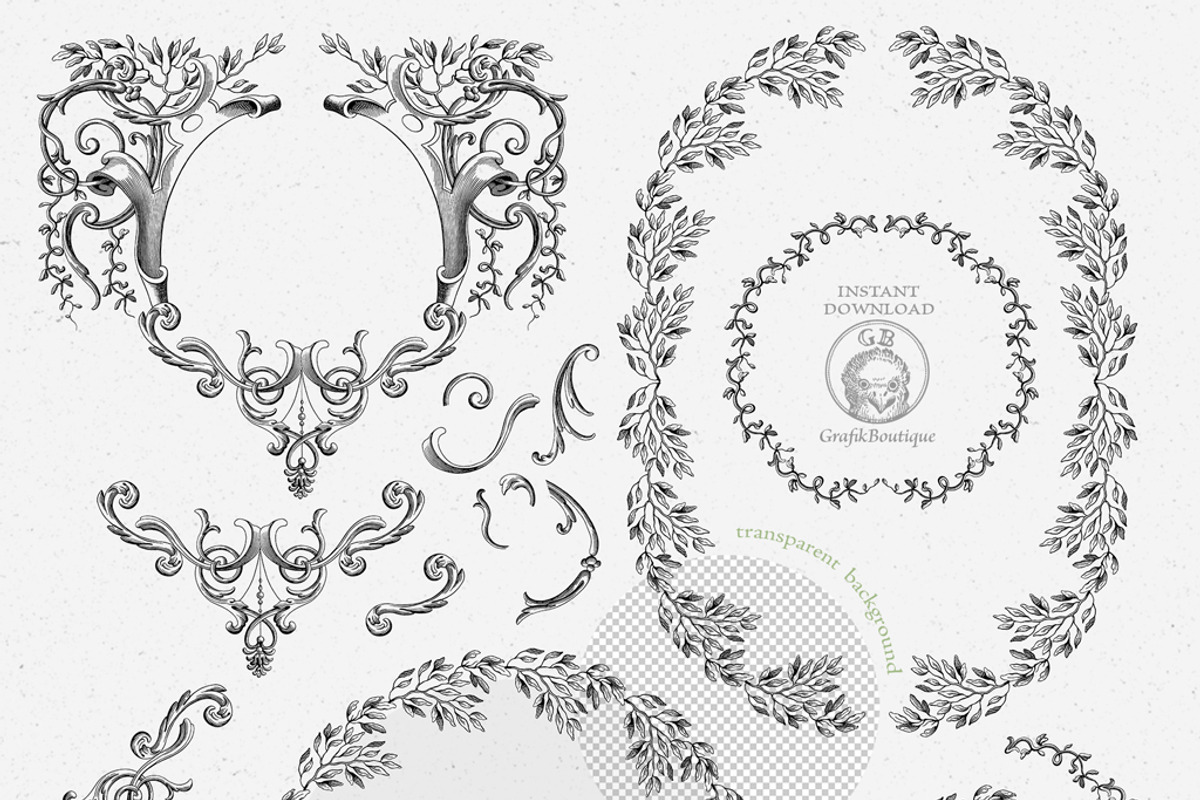 Baroque frames wedding clip art blue, a Decorative Illustration by GrafikBoutique (Photo 5 of 11)