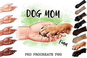 Mom dog clipart, hand and dog's paw, a Person Illustration by Elenbushe