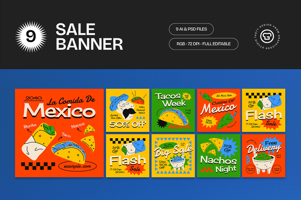 Green Mexican Food Sale Banner, an UI Kit Template by graphicook (Photo 2 of 8)