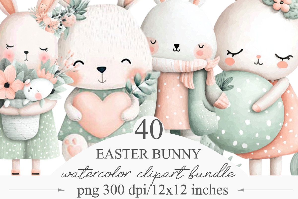 Watercolor Easter Bunny Clipart, an Illustration by Designking (Photo 1 of 5)
