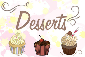 Vector set with cupcakes