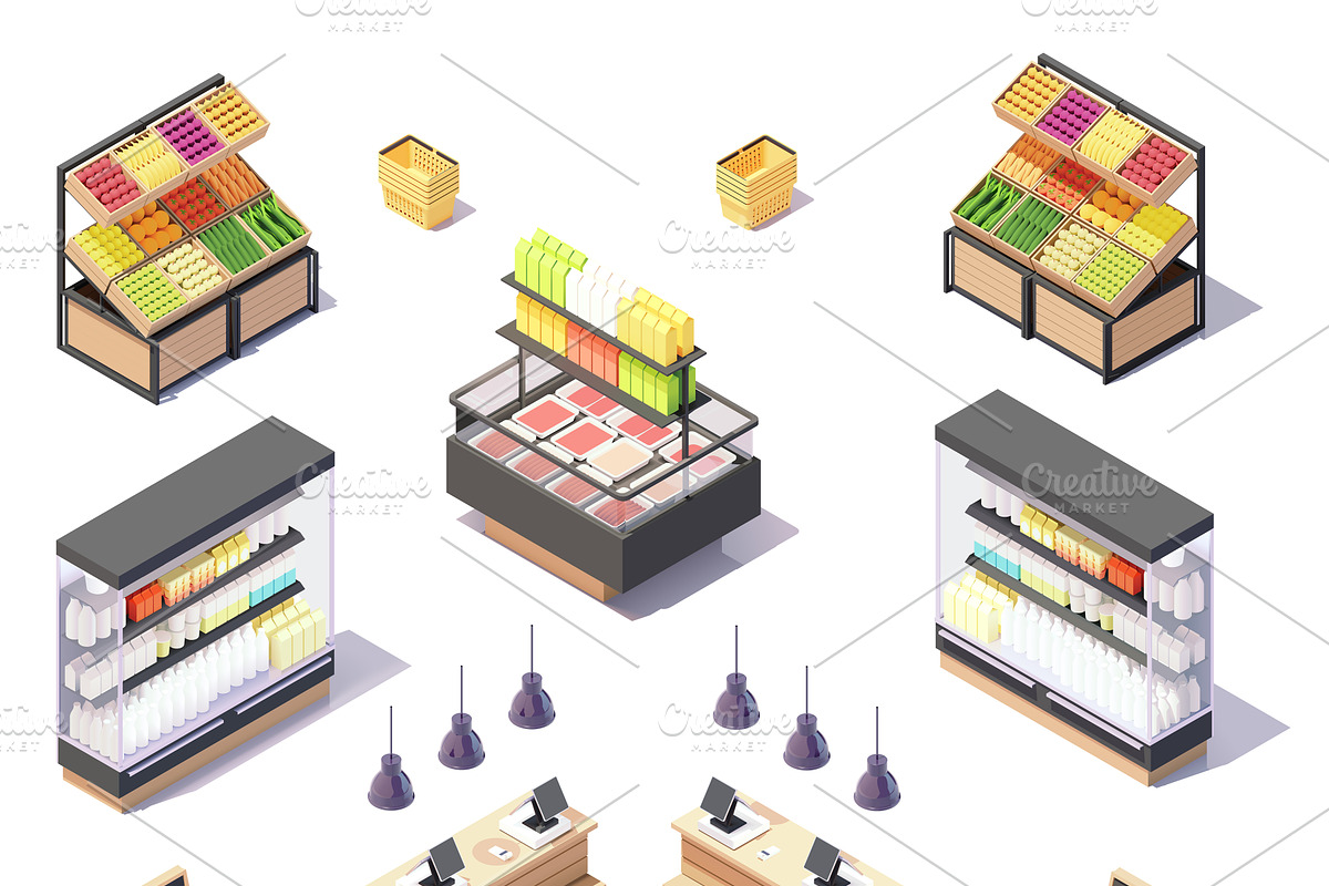 Vector isometric grocery equipment, a Food Illustration by tele52 (Photo 2 of 11)