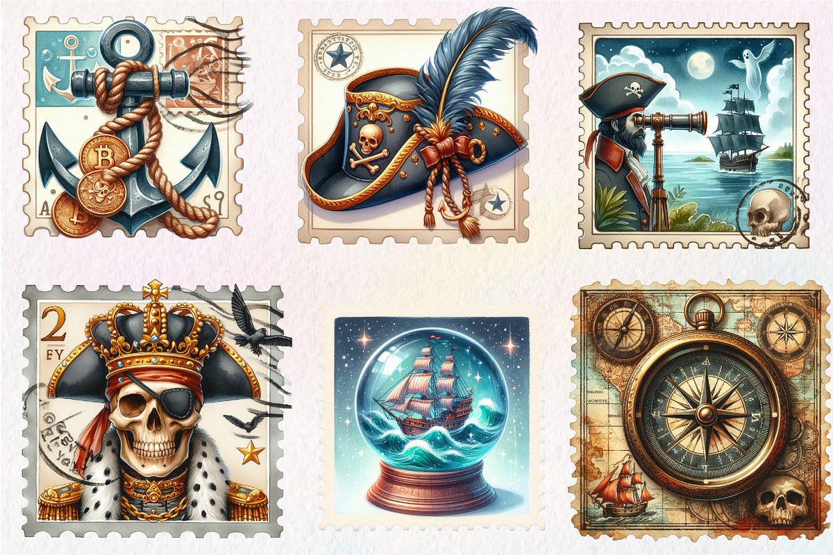 Nautical Pirates Stamp Postage, an Illustration by CreationArt (Photo 2 of 5)