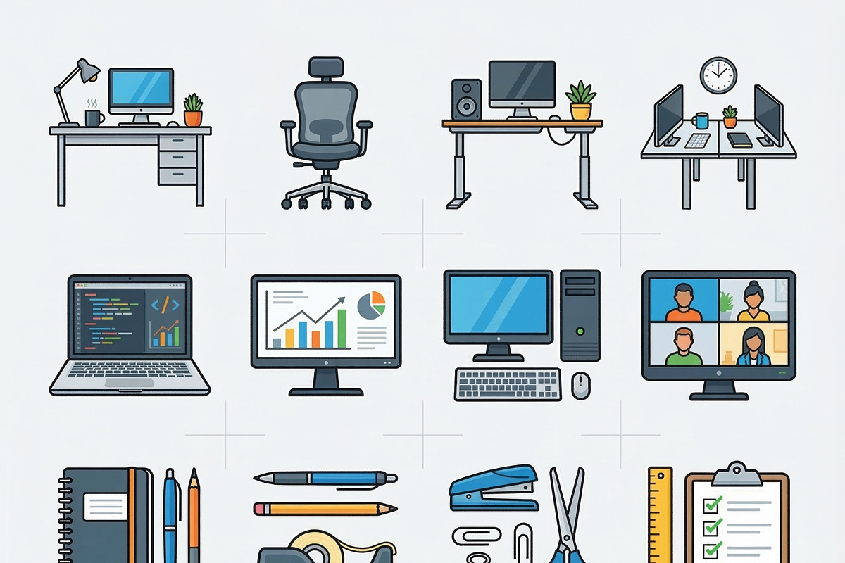 26 Vector Office Workspace Icon, a Background Graphic by adenpinkstore (Photo 9 of 10)