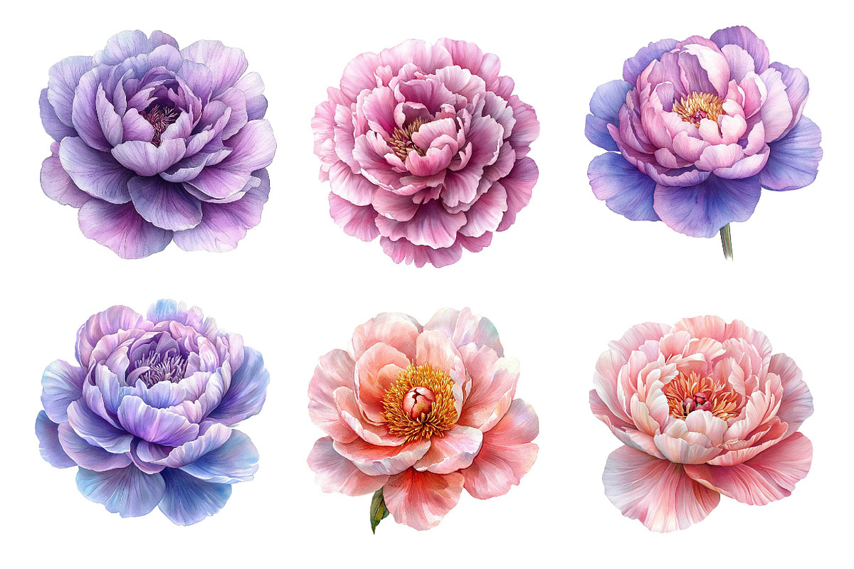 Pink & Purple Peony Flowers Clipart, an Illustration by Dream Creation (Photo 3 of 6)