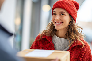 Smiling woman receiving a delivery, a Person Photo by MistyDay
