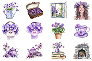 Watercolor Pansy Garden Clipart, an Illustration by CitraGraphics (Thumbnail 4 of 5)
