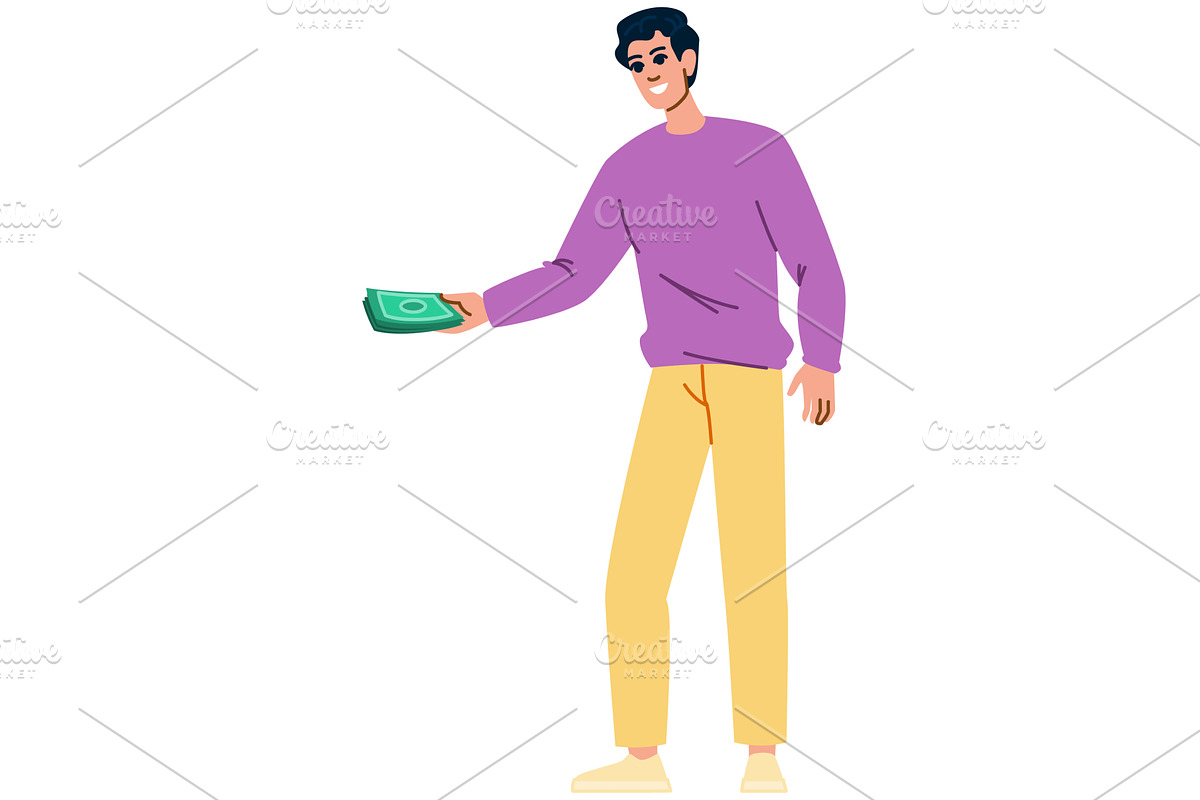 Young man giving money and smiling, a Finance Illustration by pikepicture