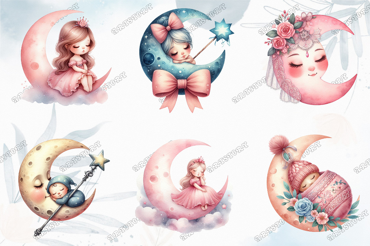 Watercolor Baby Dreamy Princess Moon, a Graphic by designcity5 (Photo 2 of 5)
