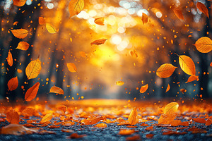 Autumn forest path with colorful orange leaves falling in warm s, a Nature Photo by José Manuel Gelpi