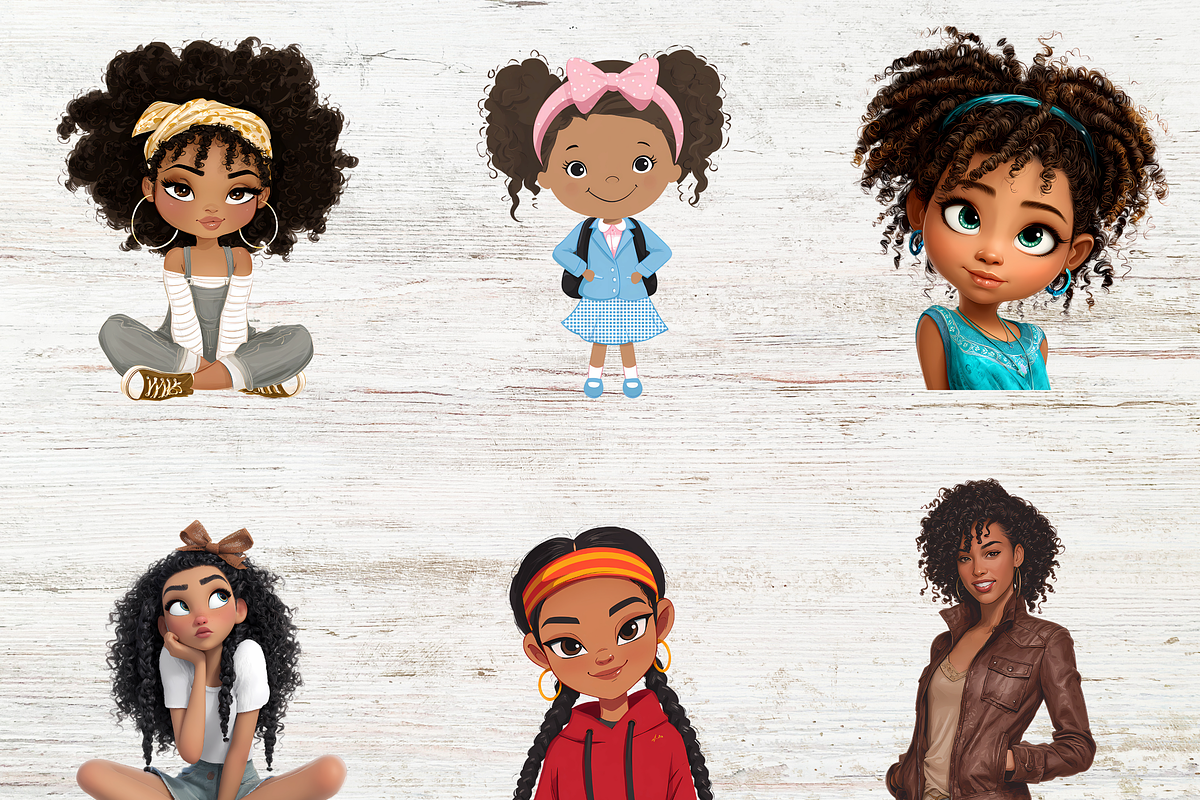 Cute Little Black Girls Illustration, a Person Illustration by LA Design (Photo 3 of 9)