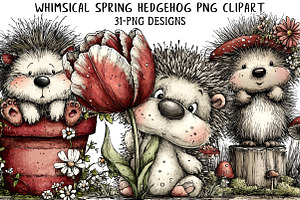 Whimsical Spring Hedgehog Png Clipar, an Illustration by Daily.Designs