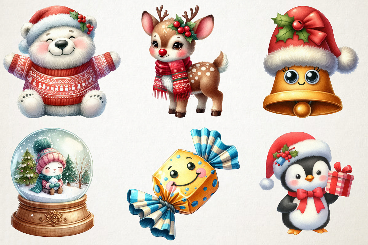 Cute Cartoon Christmas Clipart, an Illustration by RobertsArt (Photo 5 of 7)
