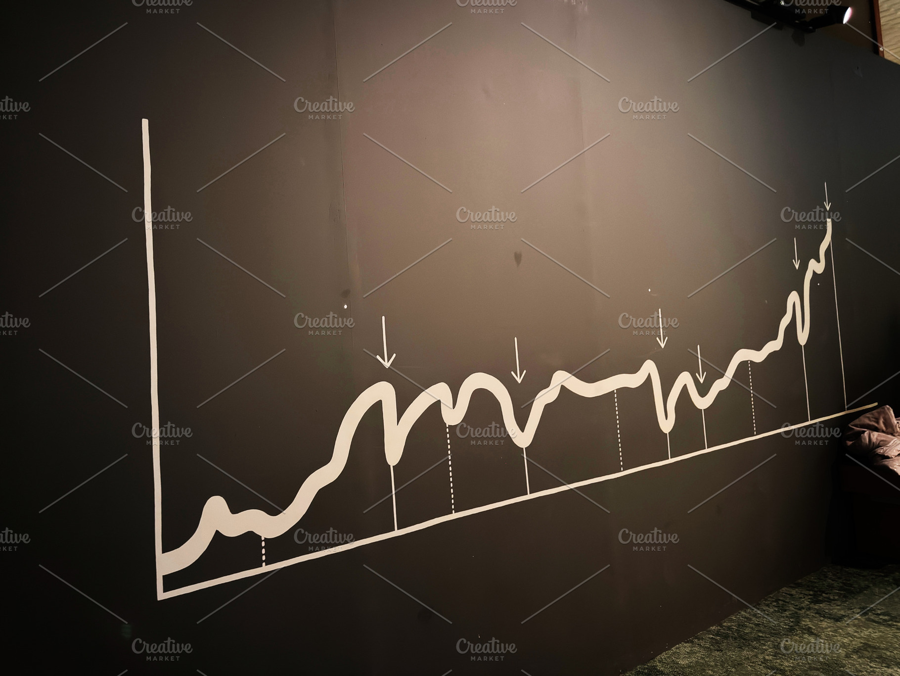 Stylized rising business growth chart mural on gray wall office, a Photo by AS photostudio