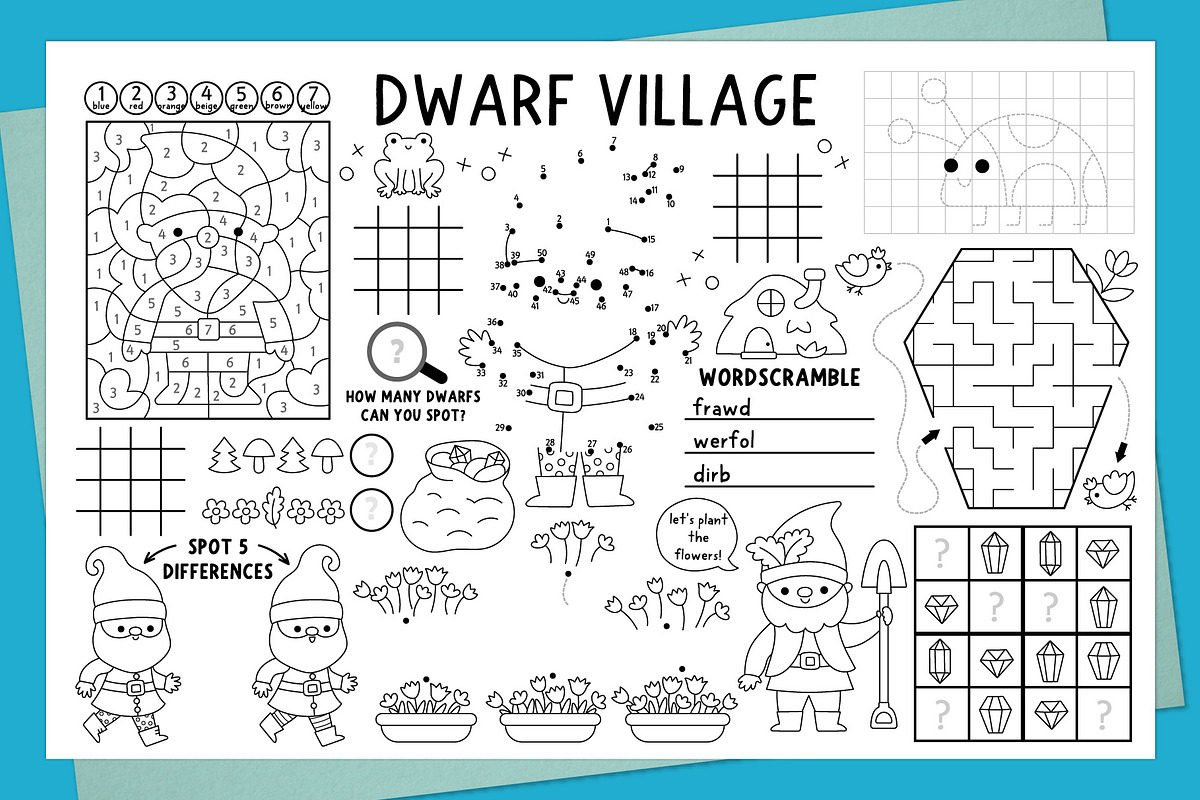 Dwarf village activity placemats, an Education Illustration by Lexi Claus (Photo 2 of 6)