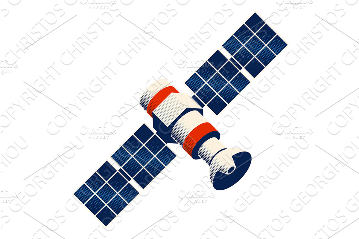 Satellite Vintage Retro Halftone, an Illustration by Christos Georghiou