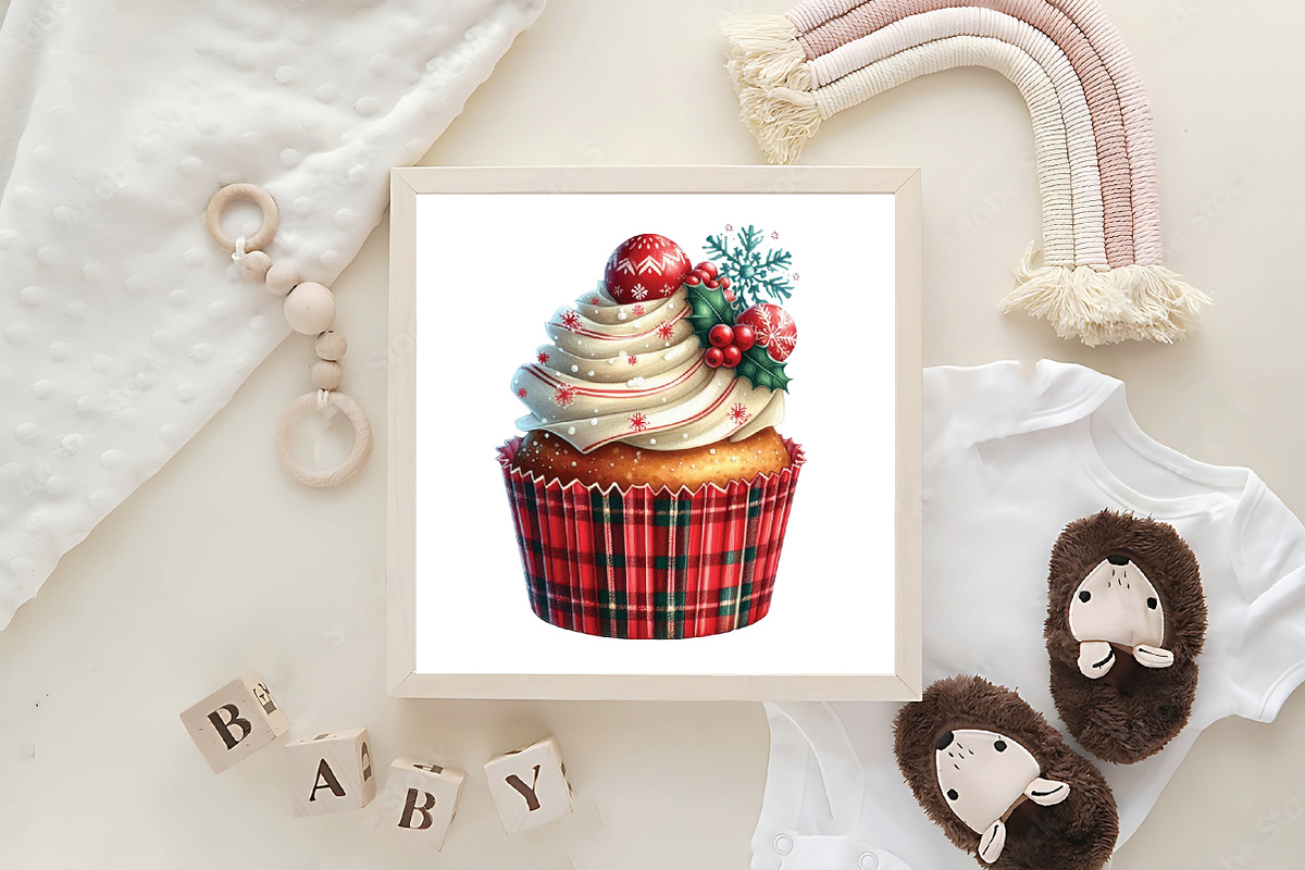 Christmas Cupcakes Vintage Clipart, an Illustration by CraftArtStudio (Photo 6 of 6)