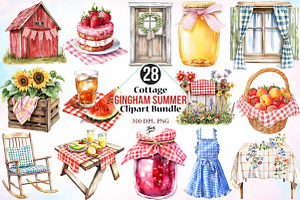 Cottage Gingham Summer Clipart, an Illustration by Canvas Craft