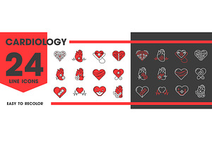 Heart cardiology line icons, a Healthcare Illustration by Vector Tradition