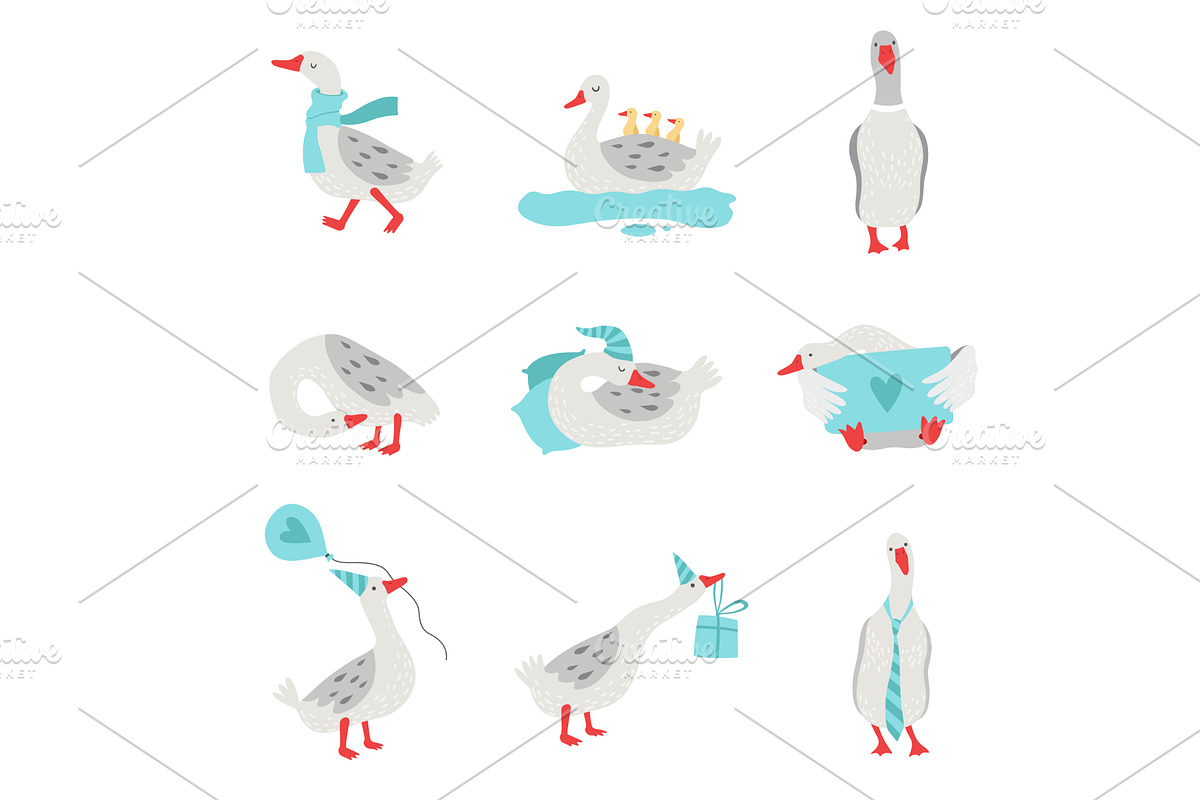 Collection of White Geese in, an Animal Illustration by TopVectors