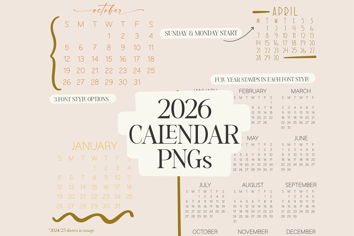 2026 Calendar PNGs, an Object Graphic by Sometimes Crafter Studio (Photo 1 of 4)