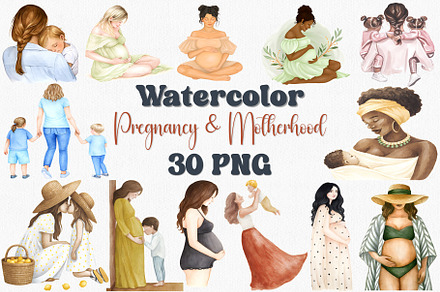 Watercolor Motherhood Clipart Set