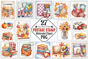 Cozy Back To School Postage Stamp, an Illustration by RobertsArt