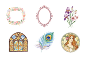 Watercolor Art Nouveau Clipart, a Decorative Illustration by BerryPieArt (Thumbnail 2 of 4)
