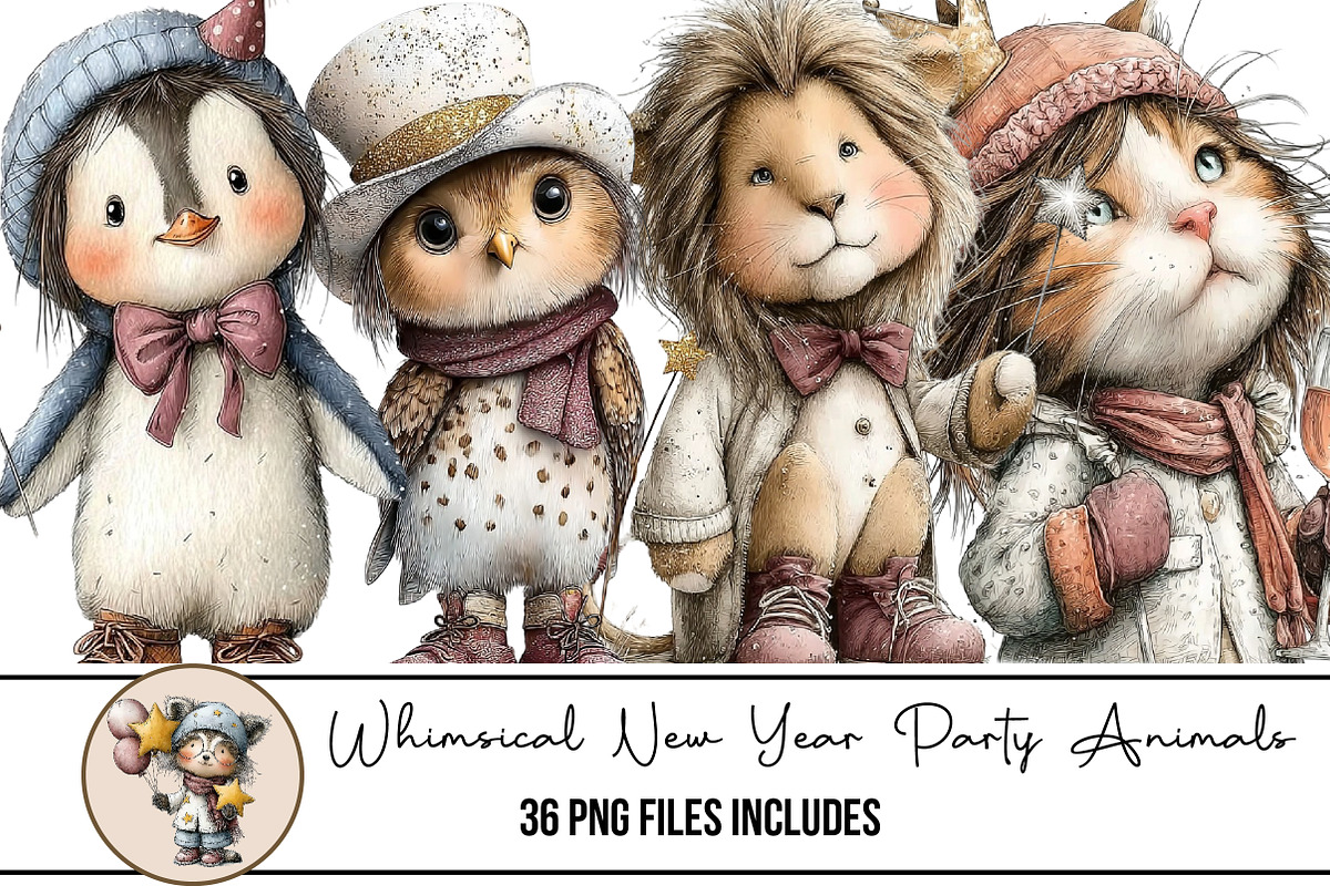 Whimsical New Year Party Animals, an Illustration by DreamArtGraphic (Photo 1 of 4)