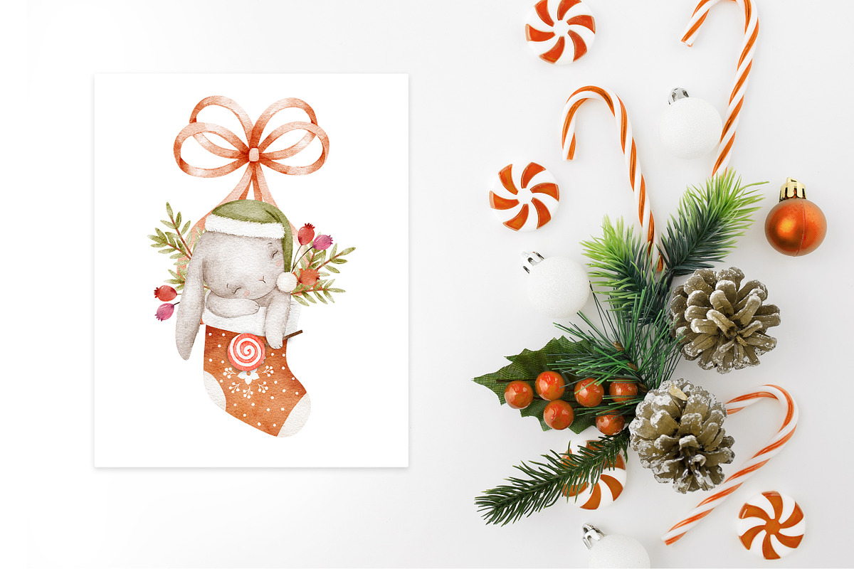 FUNNY CHRISTMAS watercolor set, an Animal Illustration by erasovas (Photo 3 of 8)