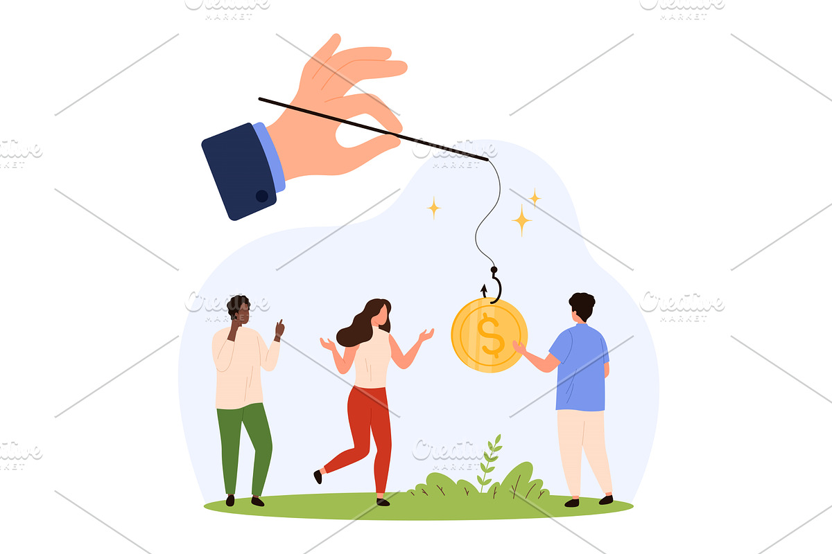 People Approaching Money Trap Scam, a Person Illustration by Flashvector