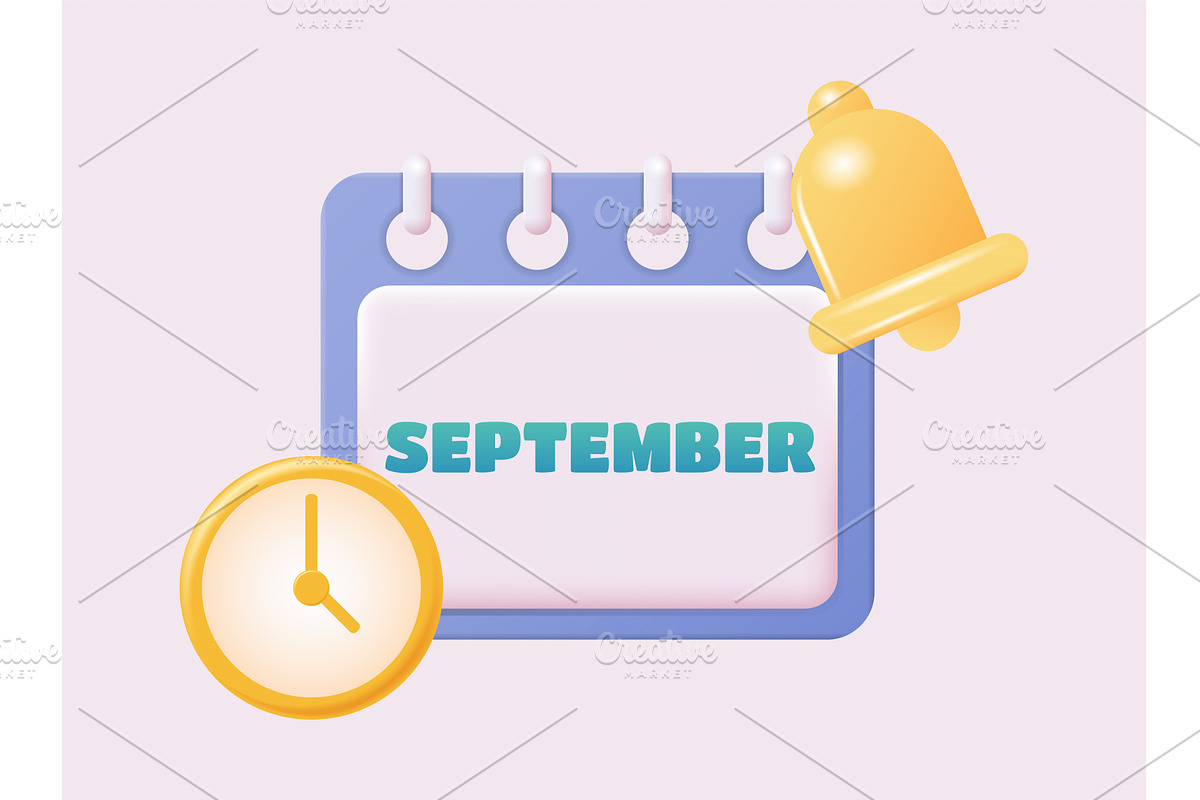 3d calendar icon. September, an Object Illustration by Things for designers, image size:1200x800