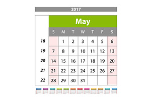 May Calendar 2017 Vector