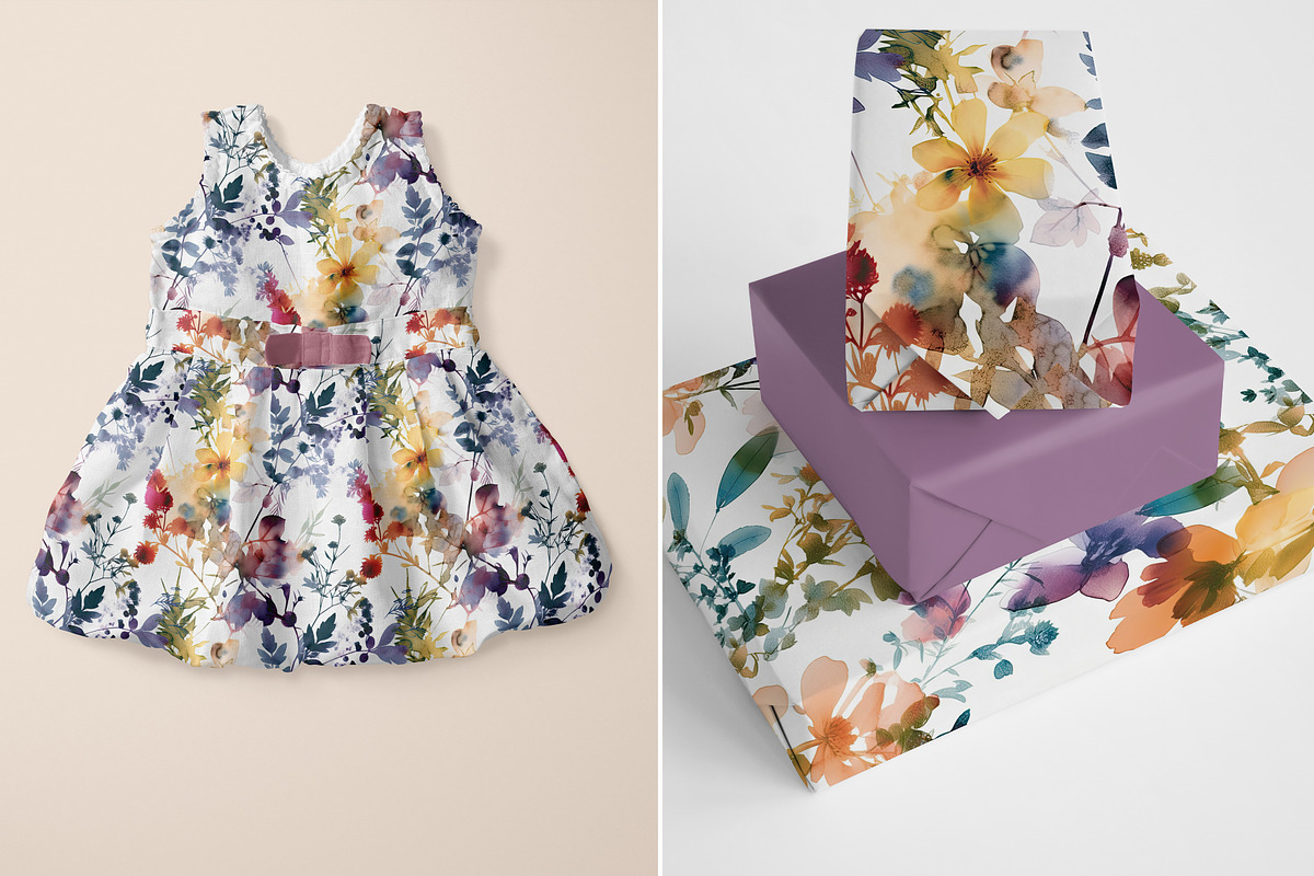 Watercolor Ink Floral Patterns, a Pattern Graphic by Ninterints (Photo 9 of 11)