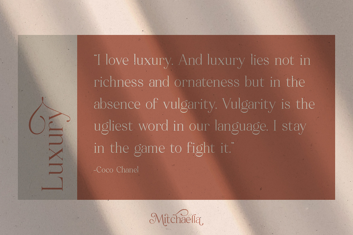 Mitchaella Luxury Unique Serif, a Serif Font by Typetemp Studio (Photo 9 of 19)