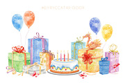 watercolor birthday Cakes Party, a Graphic by Creativeshirt (Thumbnail 5 of 14)