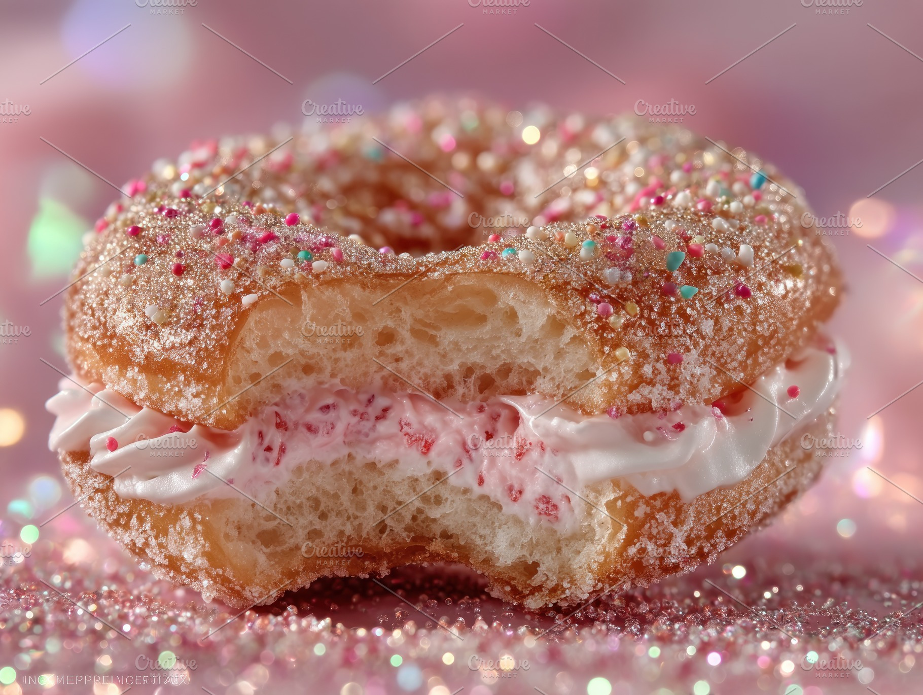 Bitten Sugar Donut with Cream Filling and Colorful Sprinkles on, a Food & Drink Photo by José Manuel Gelpi