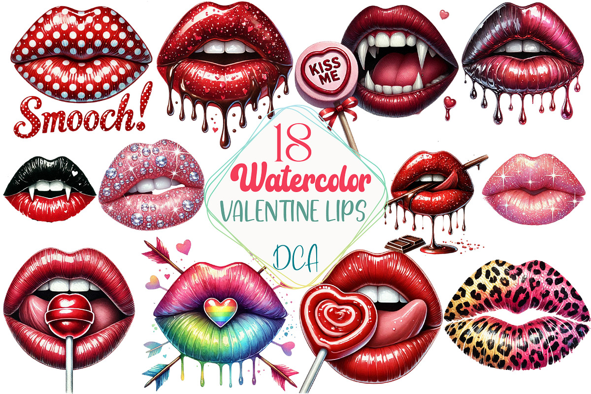Valentine Lips Sublimation Clipart, an Illustration by DreamCafeArt (Photo 1 of 3)