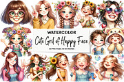 Cute Gril of Happy Face  Clipart, an Illustration by DreamArtGraphic (Thumbnail 1 of 7)