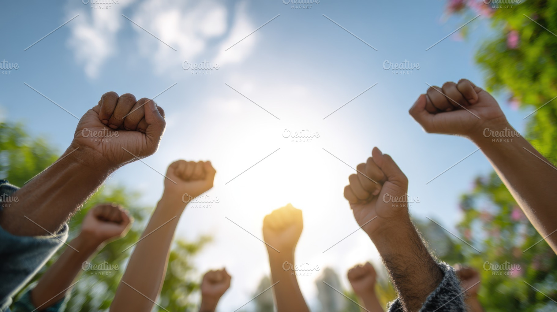 Hands raised in unity during march, a Photo by Beautiful things