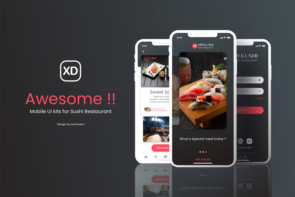 Sushi Restaurant App Mobile UI Kits, an UI Kit Template by Artmeesri (Photo 1 of 8)