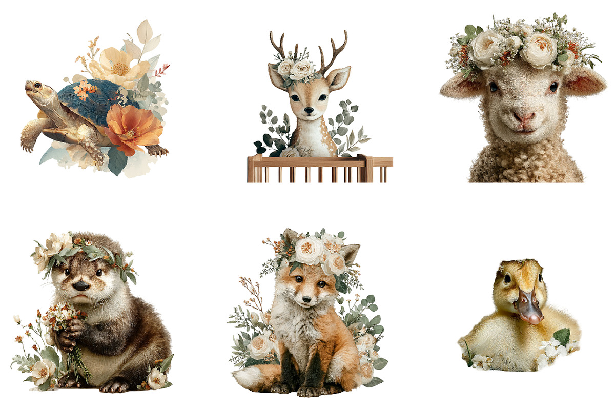 Floral Animals Clipart, a Seasonal Illustration by CreationArt (Photo 2 of 4)