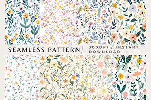 10 Dainty Flowers Seamless Patterns