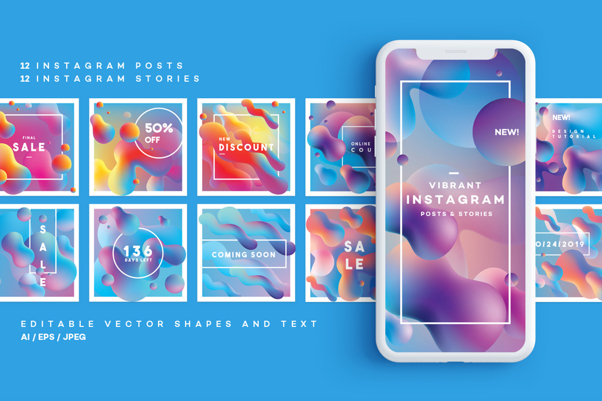 Vibrant Instagram Posts and Stories, a Texture Graphic by Polar Vectors (Photo 1 of 14)