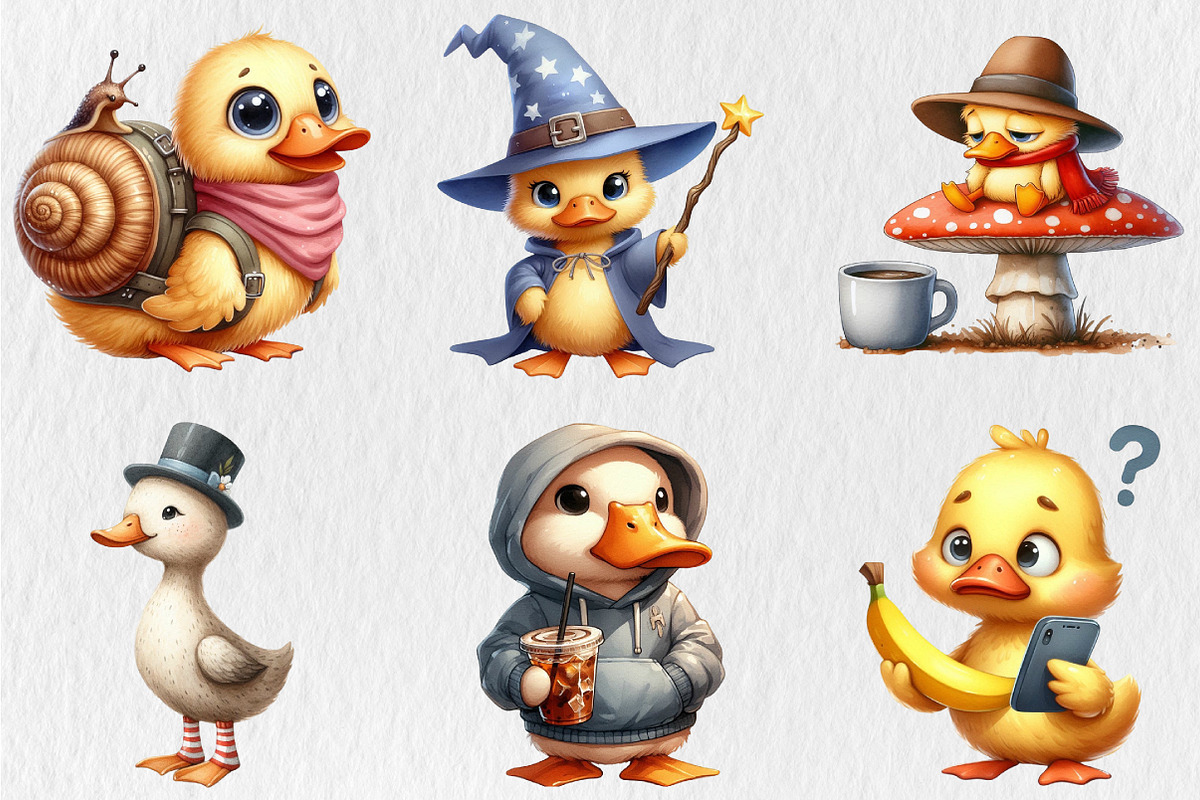 Watercolor Quirky Duck Clipart, an Animal Illustration by Rose Art (Photo 2 of 5)